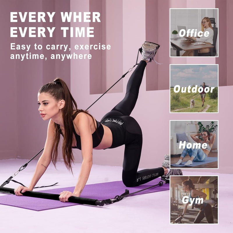 OSCILLATING SLIM Pilates bar kit Multiple Fitness bar with Resistance Bands, Ab Rollers.Core Strength Training Equipment. Squat Machine for Men and Women.Portable Home Gym Pilates bar kit for Full Body Training Women - Image 4